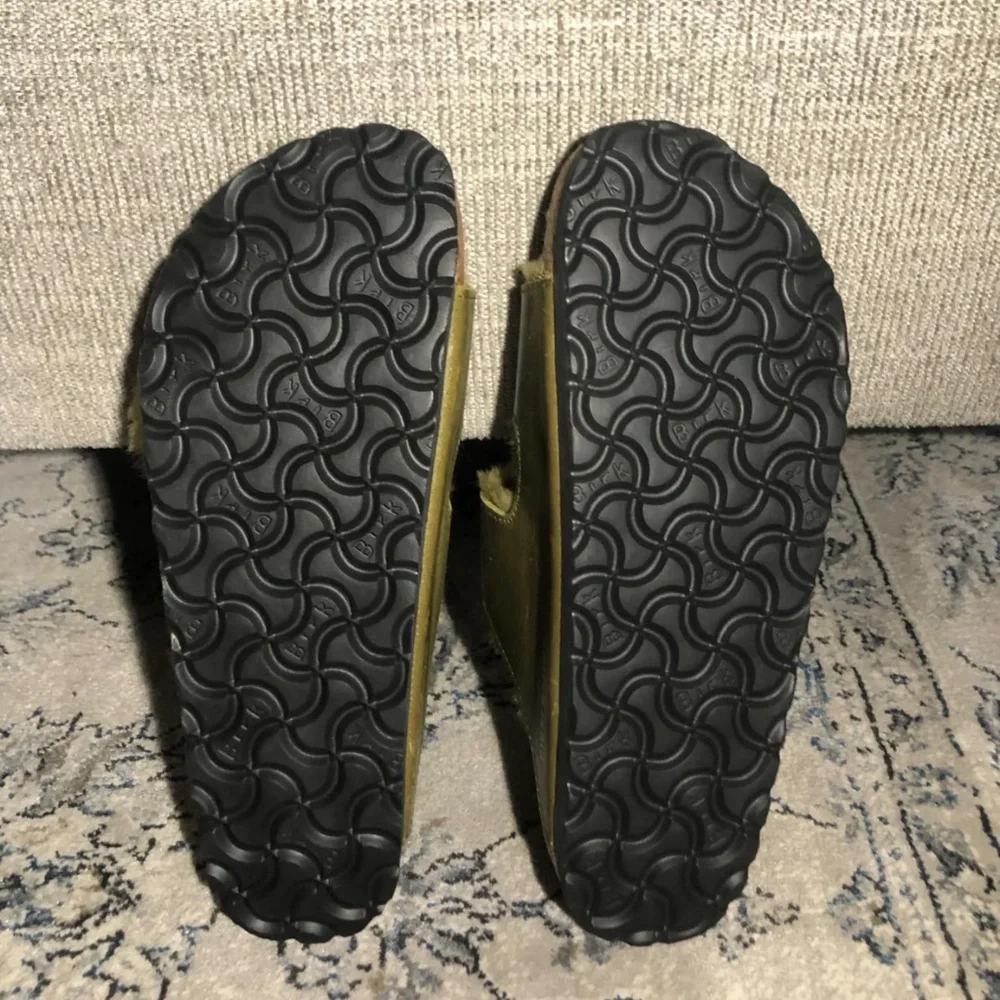 Birkenstock Arizona Big buckle Shearling sandal slide fur olive green